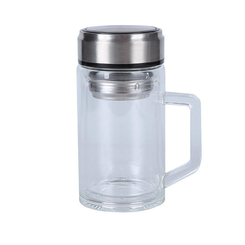 双层高硼硅透明玻璃水杯商务水杯隔热过滤网家用茶杯礼品广告LOGO