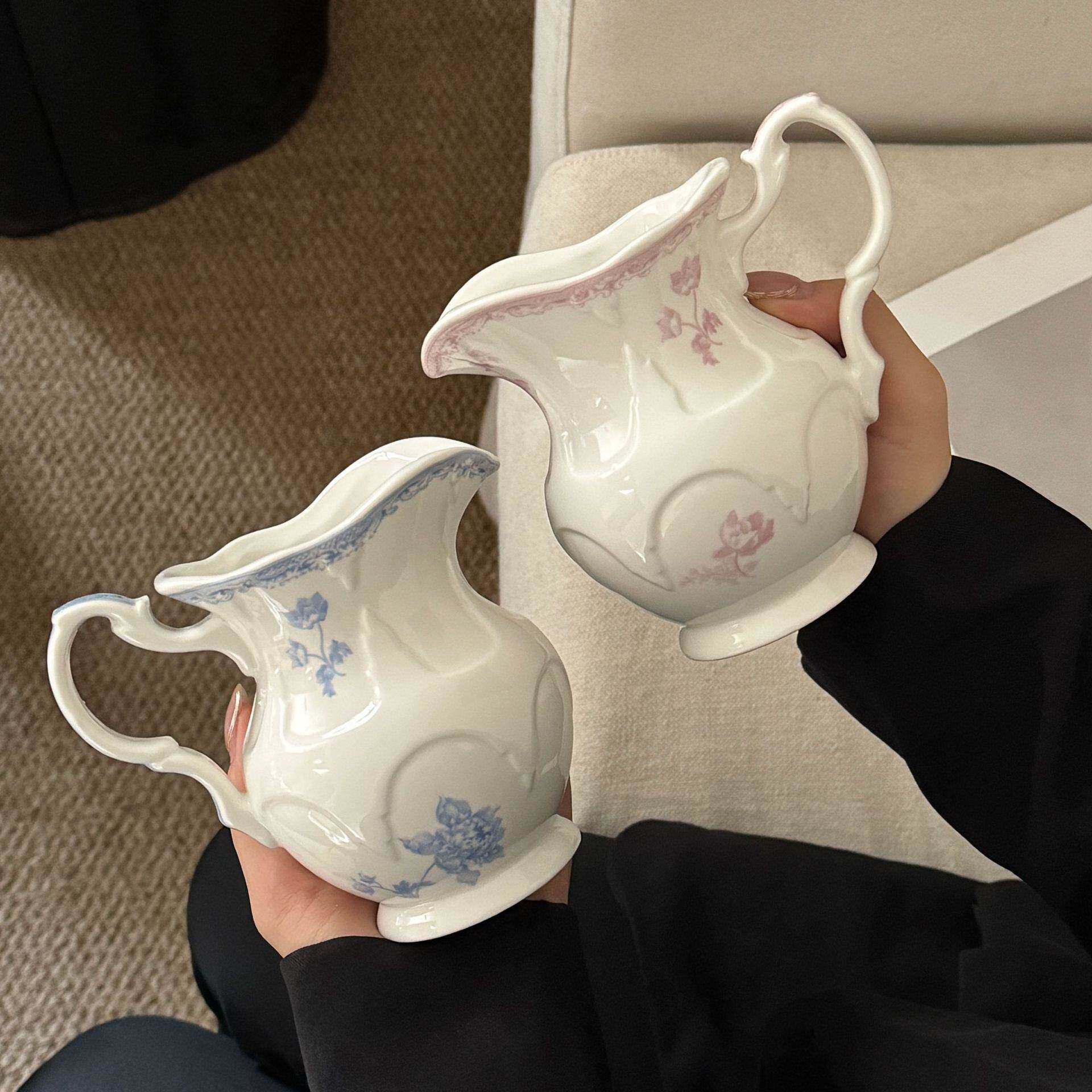 新品 法式中古氛围感浮雕陶瓷奶杯咖啡奶壶小花瓶收纳罐家用