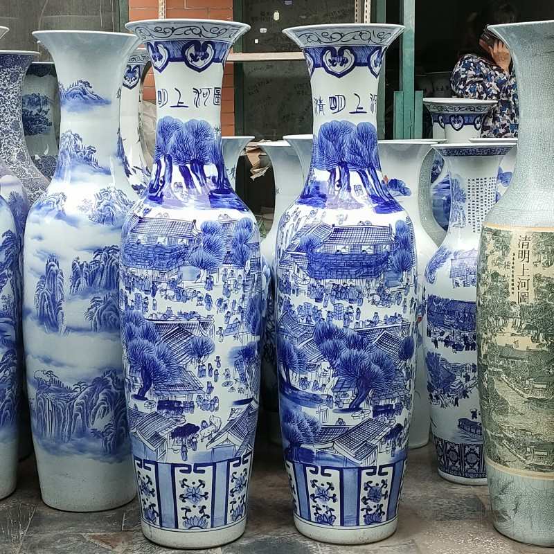 景德镇陶瓷大花瓶 手绘清明上河图陶瓷落地花瓶 室外开业礼品摆件