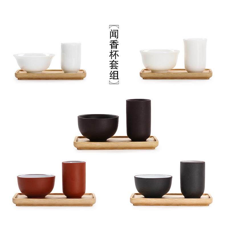 功夫茶具宜兴紫砂品茗杯小茶杯套装陶瓷杯子朱泥直口杯
