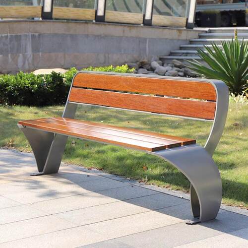 户外不锈钢公园椅广场带靠背休闲长椅室外园林小区景观实木长条凳