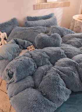 高档加厚水貂毛绒床上四件套冬水晶绒床单暖季保长绒被套珊瑚绒法