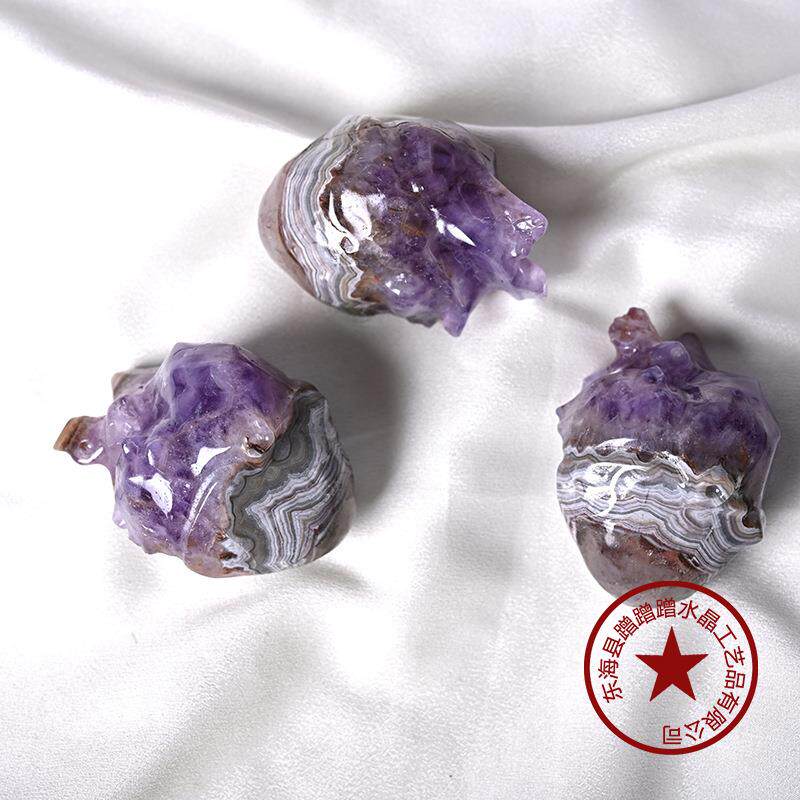 天然水晶紫晶玛瑙心脏 创意把玩件摆件水晶工艺品家居摆饰跨境