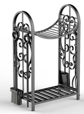 家用美式乡村壁炉工艺具柴火架木柴家居铁炉火RA30028铁艺四件架