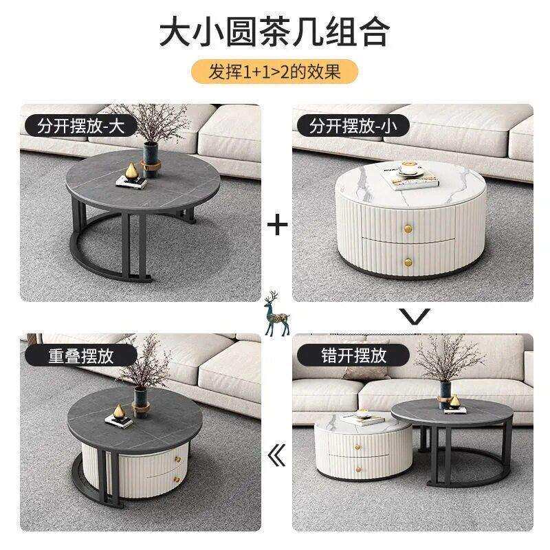岩板茶几家用客厅边几简约现小茶几意式小户型伸缩组合茶桌茶台