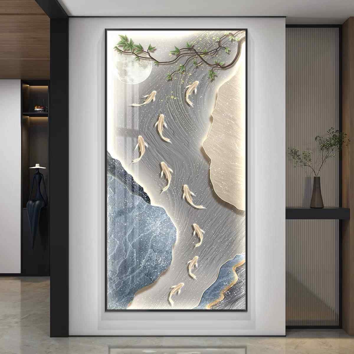 九鱼聚财led带灯轻奢入户玄关装饰画简约现代挂画走廊过道壁画,家居饰品,现代装饰画,淘宝优惠券,粉丝福利购,淘宝优惠卷