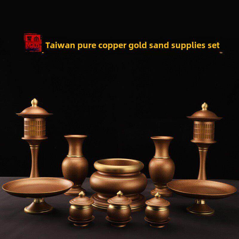 台湾纯铜佛具套装供佛用品家用全套供佛套装供具供水杯长明灯香炉