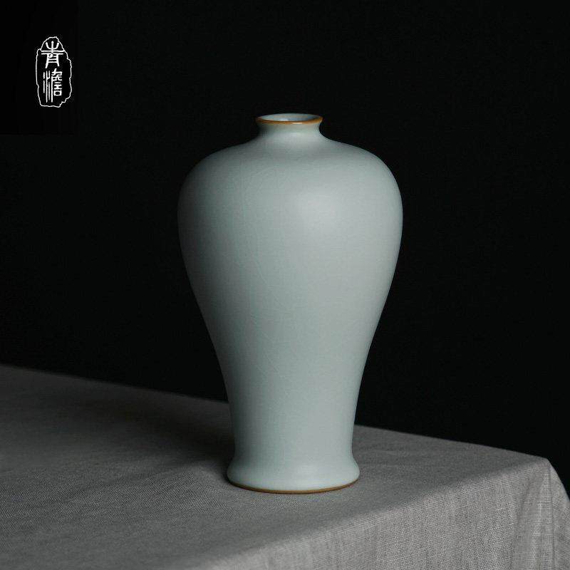 景德镇陶瓷花瓶汝窑梅瓶摆件客厅插花中式覆古瓷器青瓷家居装饰品