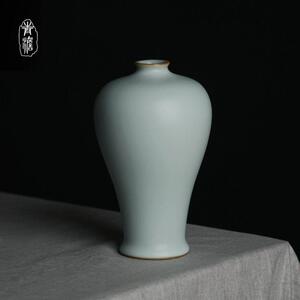 景德镇陶瓷花瓶汝窑梅瓶摆件客厅插花中式覆古瓷器青瓷家居装饰品