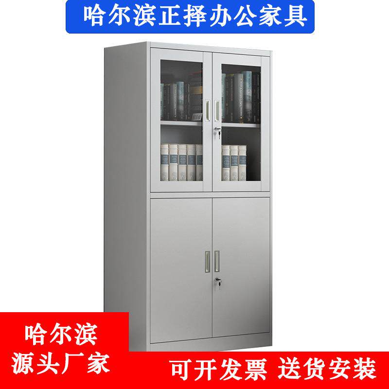 哈尔滨玻璃门65464文件柜资料柜隔落调地档案柜板轧上下可加厚冷