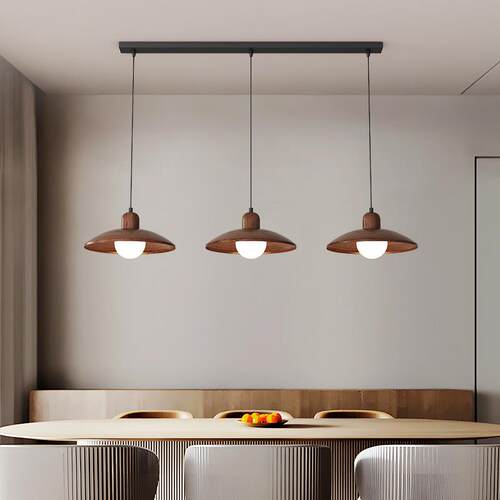 复古餐厅吊灯高级感胡桃餐光灯护眼全谱饭厅HGC书房鱼线吊灯三木