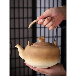 大容量陶瓷水壶1000毫升粗陶茶壶炉边炭火明火暖茶壶餐厅单壶