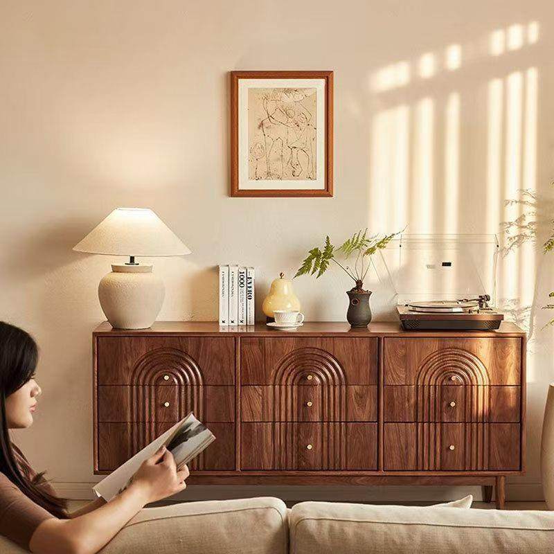 北欧全实木黑胡桃木九斗柜复古客厅储物柜现代简约卧室床尾收纳柜