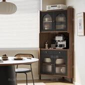 转角置物架一体靠墙实木拐角柜子收纳柜中古三角角落柜多功能高柜