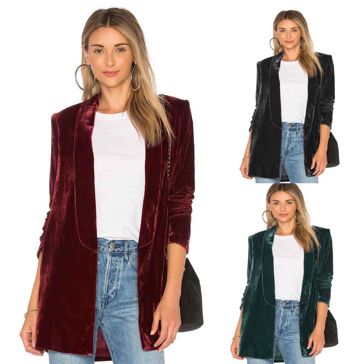 suits jacket velvet long turndown collar women blazer loose