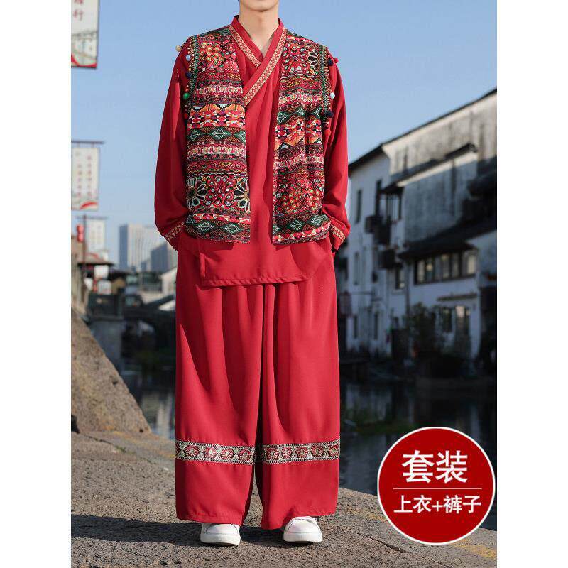 コーデュロイの潮牌苗族演出服改良大码套装民族服装三件套舞蹈服