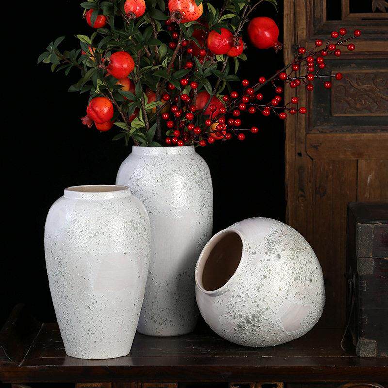 现简约陶瓷花中式摆件复古小清新干花插花手工白色粗陶瓷器