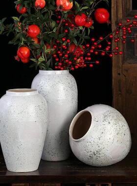 现简约陶瓷花中式摆件复古小清新干花插花手工白色粗陶瓷器