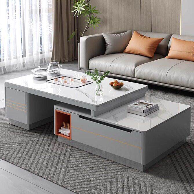 功夫茶几泡茶一体岩板小户型茶台家用客厅伸缩实木茶几电视柜组合