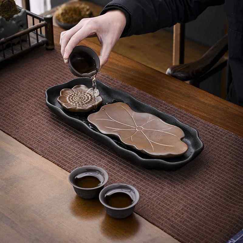 粗陶茶盘陶干泡盘瓷小台简约青茶花瓷排蓄两复XHxp0001用茶托窑变