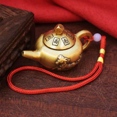 全黄铜小茶壶创意模型桌面摆件中式迷你茶壶手把件书房覆古小玩意
