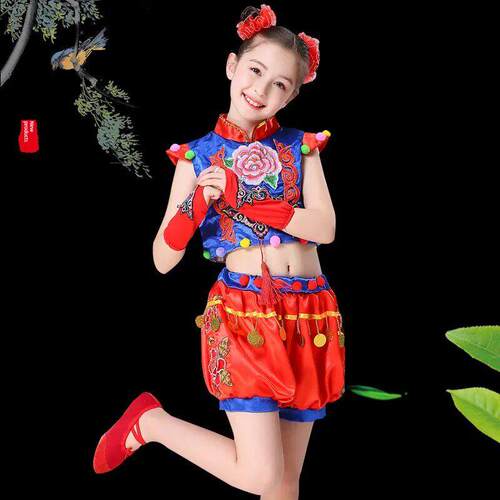 碗乐趣表演服装桃李杯豆汁乐趣儿童舞蹈服装鼓乐节日服装幼儿灯笼