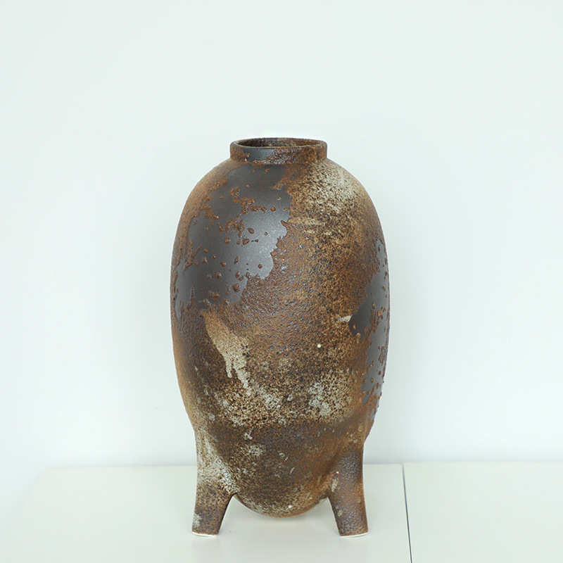 高级侘花风器寂插禅意感干花陶罐粗花瓶手工陶陶瓷装饰摆件