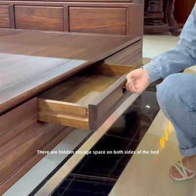 乌金木床全实木雕花覆古中式储物抽屉中式床老虎脚加厚工厂直销