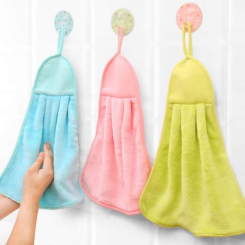 Kitchen Cleaning Hanging Coral Fleece Hand Towel, Thickened