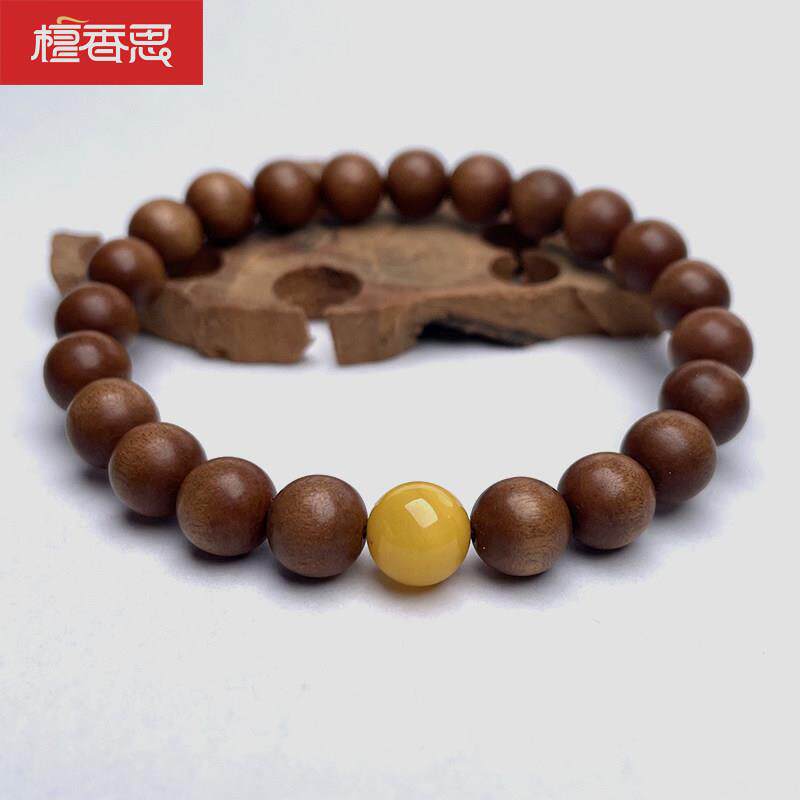 印度老山檀手串女手錬檀香木手串蜜蜡黑肉沉水老料文玩佛珠天然