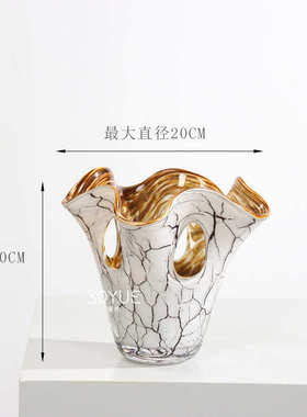 软现代餐厅裂纹装饰白色黄色花艺花瓶内里镂空样板房玻璃简约客厅