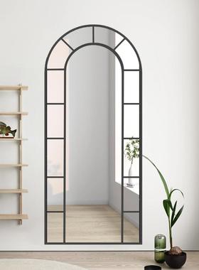 铁艺古装复饰镜做旧壁挂镜子挂穿WRZ衣外镜客厅户假窗户墙镜做旧