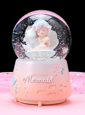 新款直销宇航员水晶球音乐盒八音盒飘雪美人鱼公主女生儿童生日礼