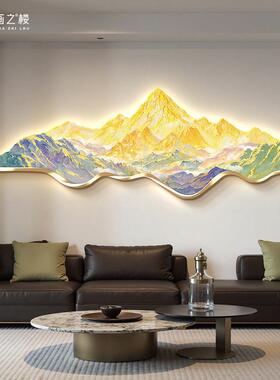 日照金山LED灯画客厅装饰画背后有靠山画招财旺宅沙发背景墙挂画