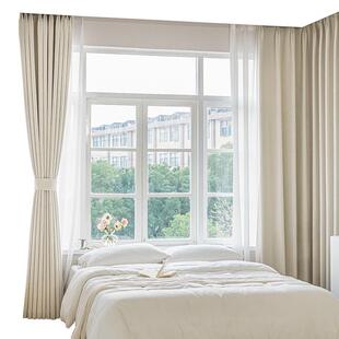 送定型奶油丝绒全遮光雪尼尔窗帘布卧室客厅轻奢风遮光大师窗帘