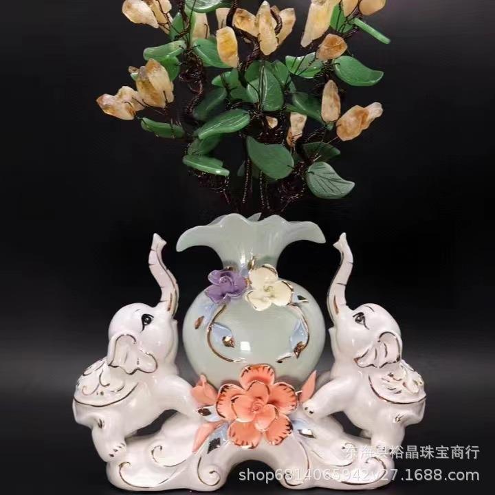 黄水晶发财树大号摆件迎客松加密聚财客厅吧台电视柜搬家开业婚房