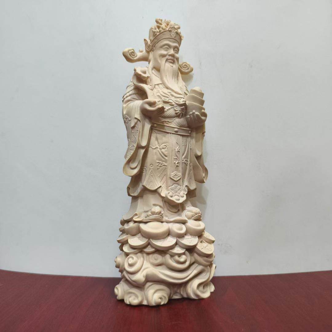 天然黄杨木雕财神爷摆件家居客厅办公室桌面装饰品工艺品开业送礼