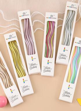 蛋糕装饰插件摆件复古曲线蜡烛生日派对烘焙五彩色电镀弯曲蜡烛