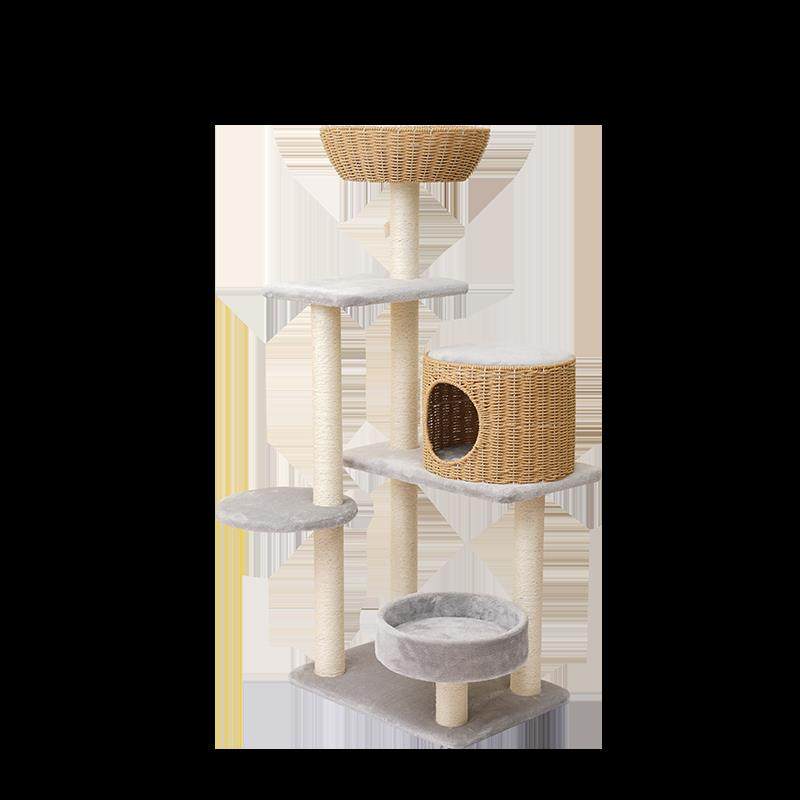高档藤编架织窝猫爬架猫树猫一体大型豪华猫窝猫柱屋猫子猫抓自嗨
