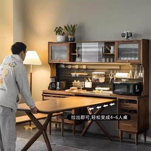 实木边柜洞板餐桌伸缩洞一体墙靠高柜餐带嵌未知桌子酒柜厨房橱柜