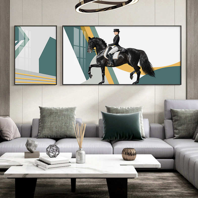 橙色马到成功客厅装饰画马大气现代组合挂画沙发背景墙画简约壁画