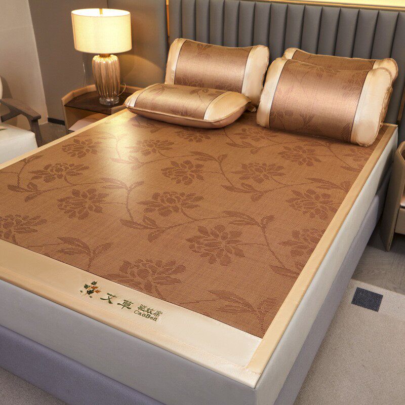 厂家直销艾草藤席三件套夏季家用1.8米冰凉席单双人宿舍1.5米席子