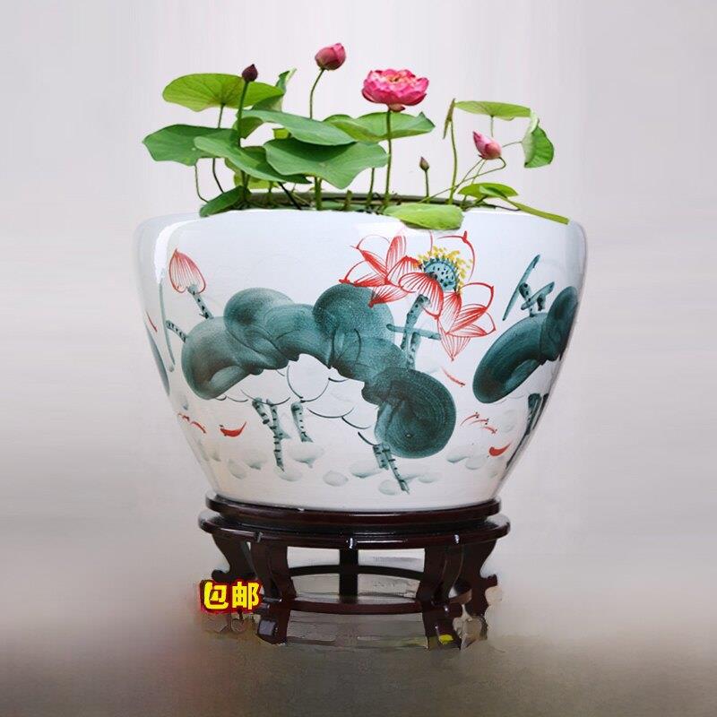 景德镇陶瓷鱼缸鱼缸大碗莲花睡莲盆莲花金鱼缸客厅龟缸
