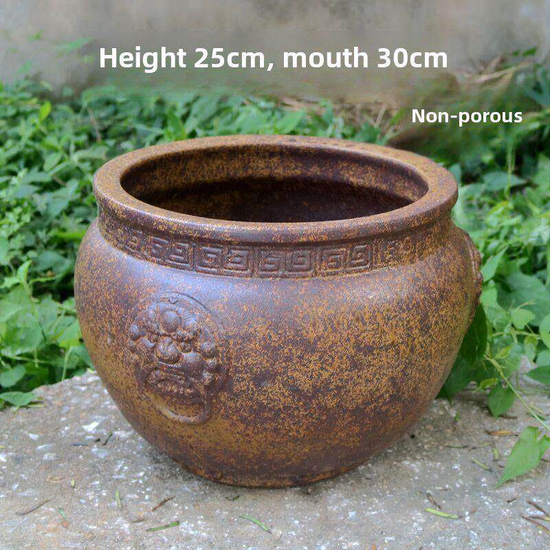 粗陶无孔花盆睡莲铜钱草大号精品鱼缸纯手工覆古室内花器厂家直销