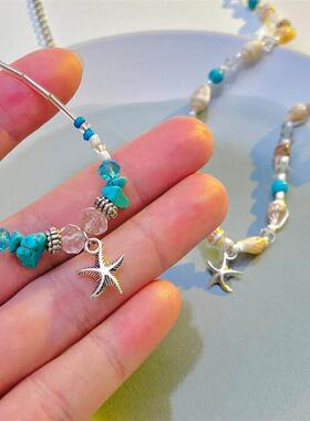 Shell starfish necklace for women海边度假串珠贝壳海星项链女