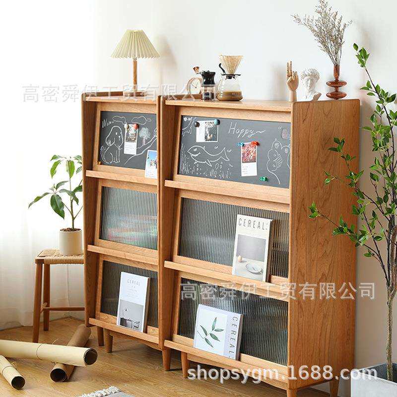 樱桃木创意书房书柜收纳柜北欧小户型客厅多用柜简约实木置物柜子