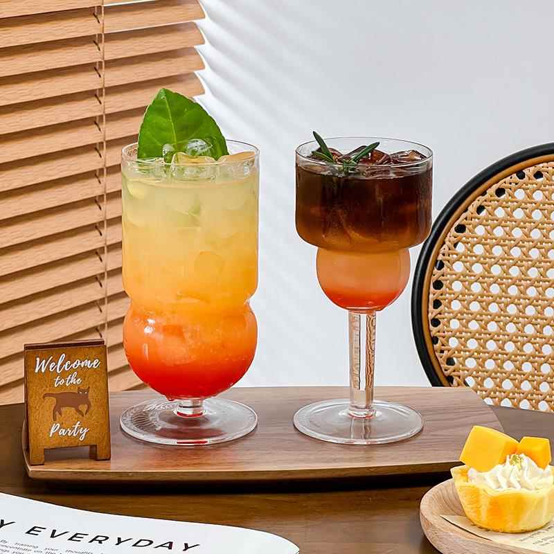 创意ins网红玻璃杯果汁杯高脚饮品杯咖啡杯鸡尾酒杯雪糕碗甜品碗