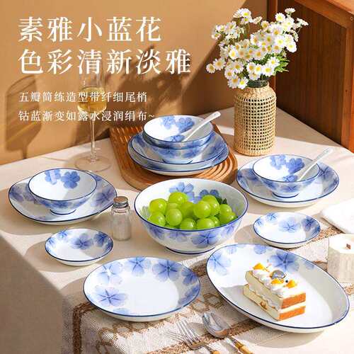 景德镇釉下彩陶瓷碗盘套装2025年新款家用餐具碗碟饭碗菜盘汤碗