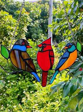 跨境货源彩色璃玻艺品玻璃小鸟挂饰三窗只FYC21052鸟挂件园林户挂