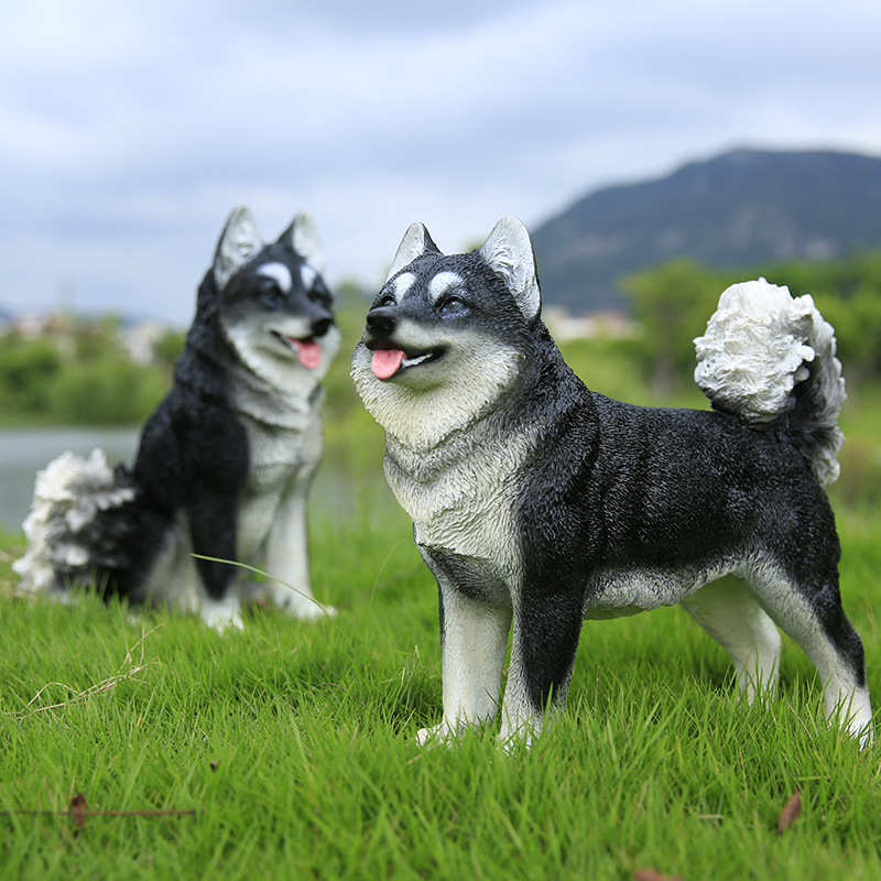 可爱仿真哈士奇摆件创意户外花园庭院草坪装饰品小狗树脂雕塑摆件